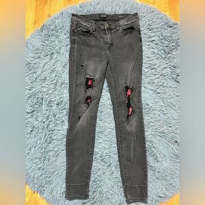 ***donated**** Judy Blue Black Jeans Size 11/30 Buffalo Plaid Patch Skinny